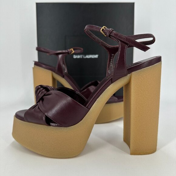 Saint Laurent Bianca Node High Heel Platform Sandals sz 38.5 EU 8.5 US Wine Red - Picture 10 of 16